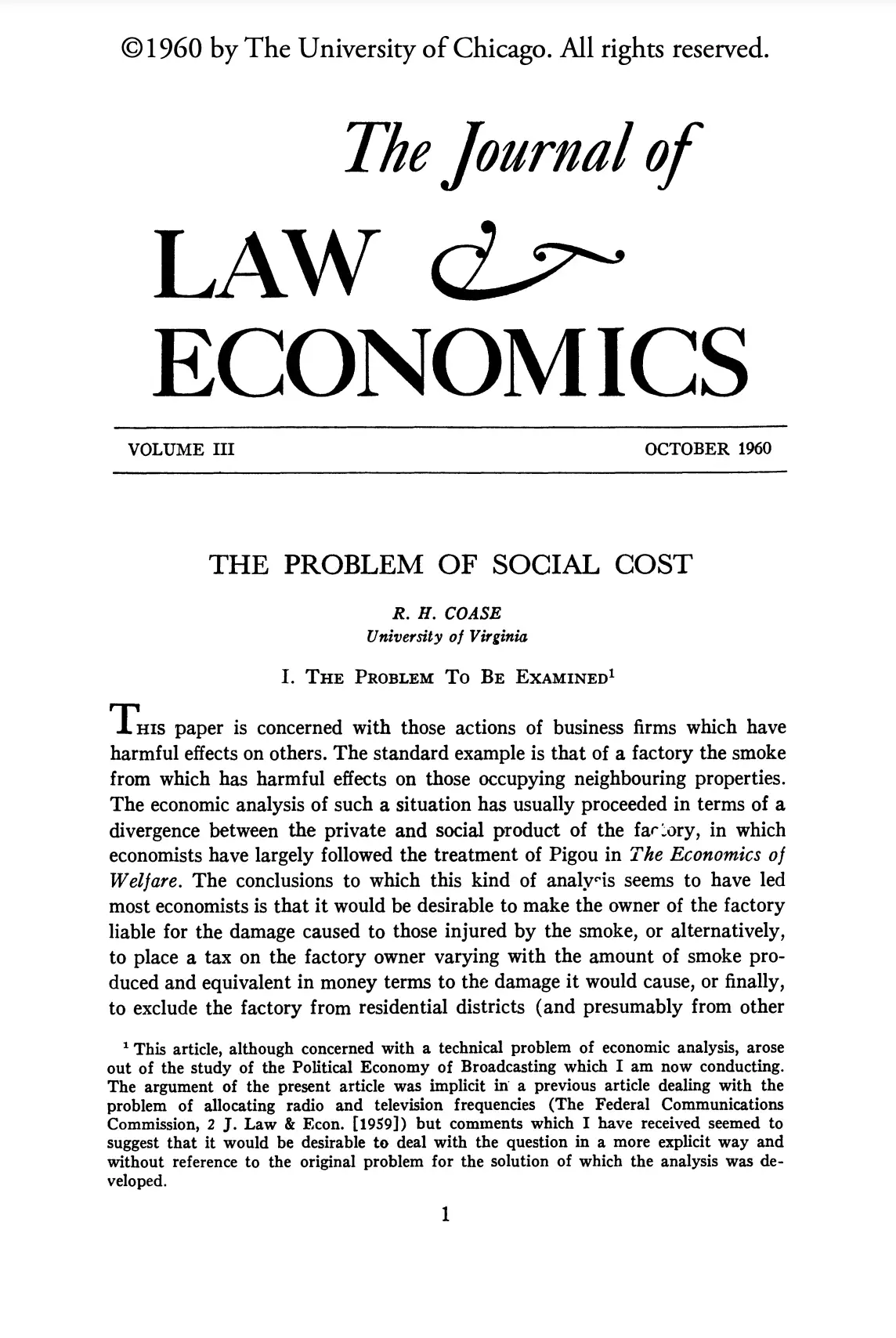 Cover of The Social Cost of Carbon by R H Coase