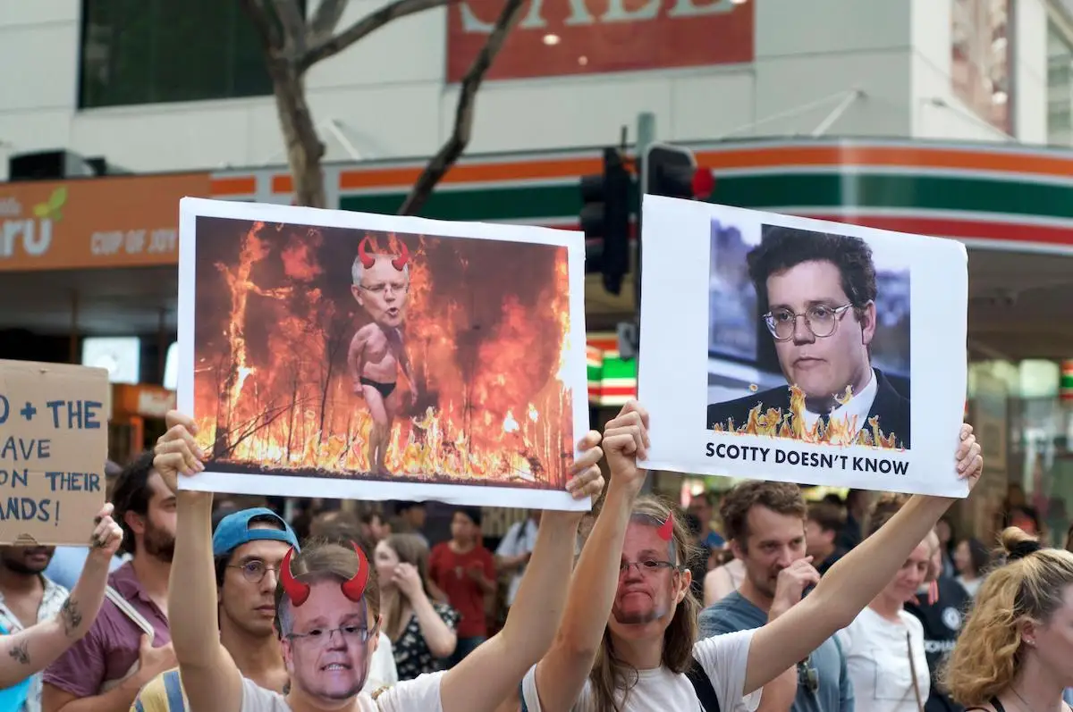 Protests in Australia against prime minister Scott Bryan's inaction on climate change