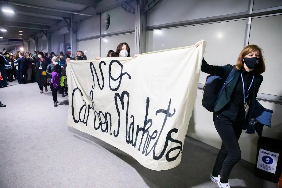 Anti-carbon market protesters at COP26, Glasgow