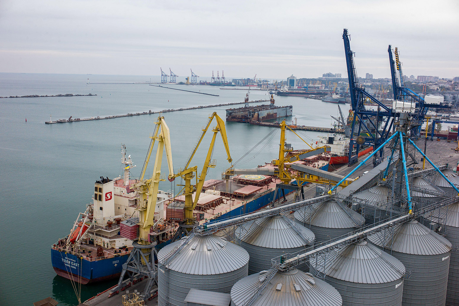 Grain terminals in Odesa’s sea port.