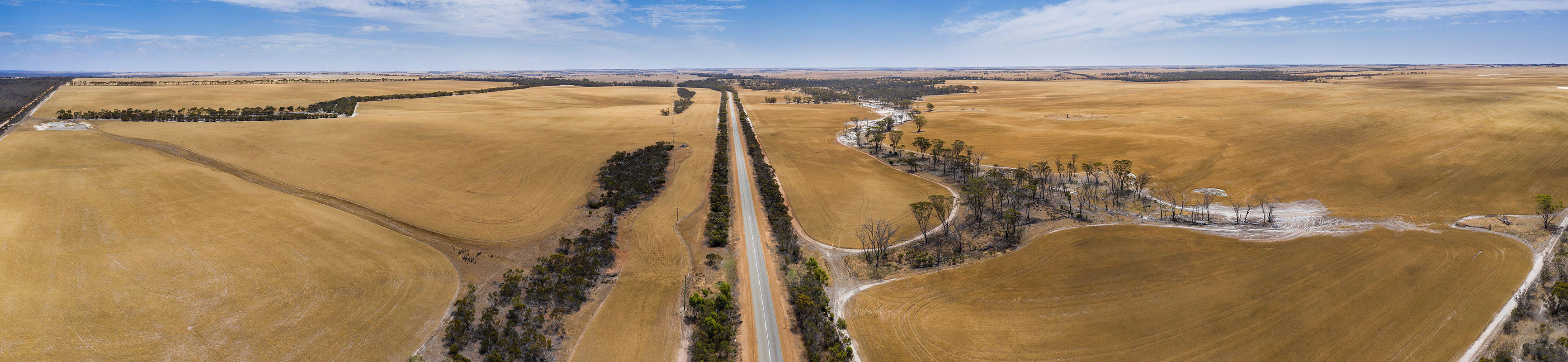 The South Coast Highway cuts through the drought-afflicted wheat belt in Western Australia.