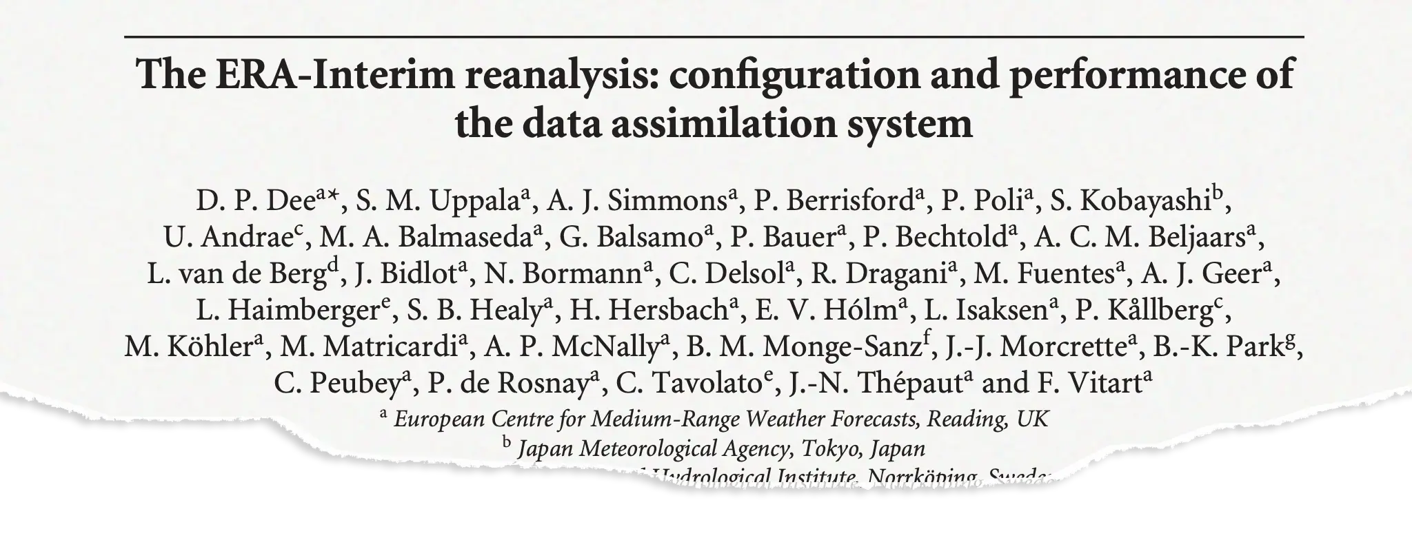 The ERA‐Interim reanalysis: configuration and performance of the data assimilation system (2011)