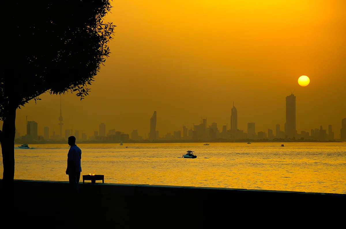 View of Kuwait City at sunset.