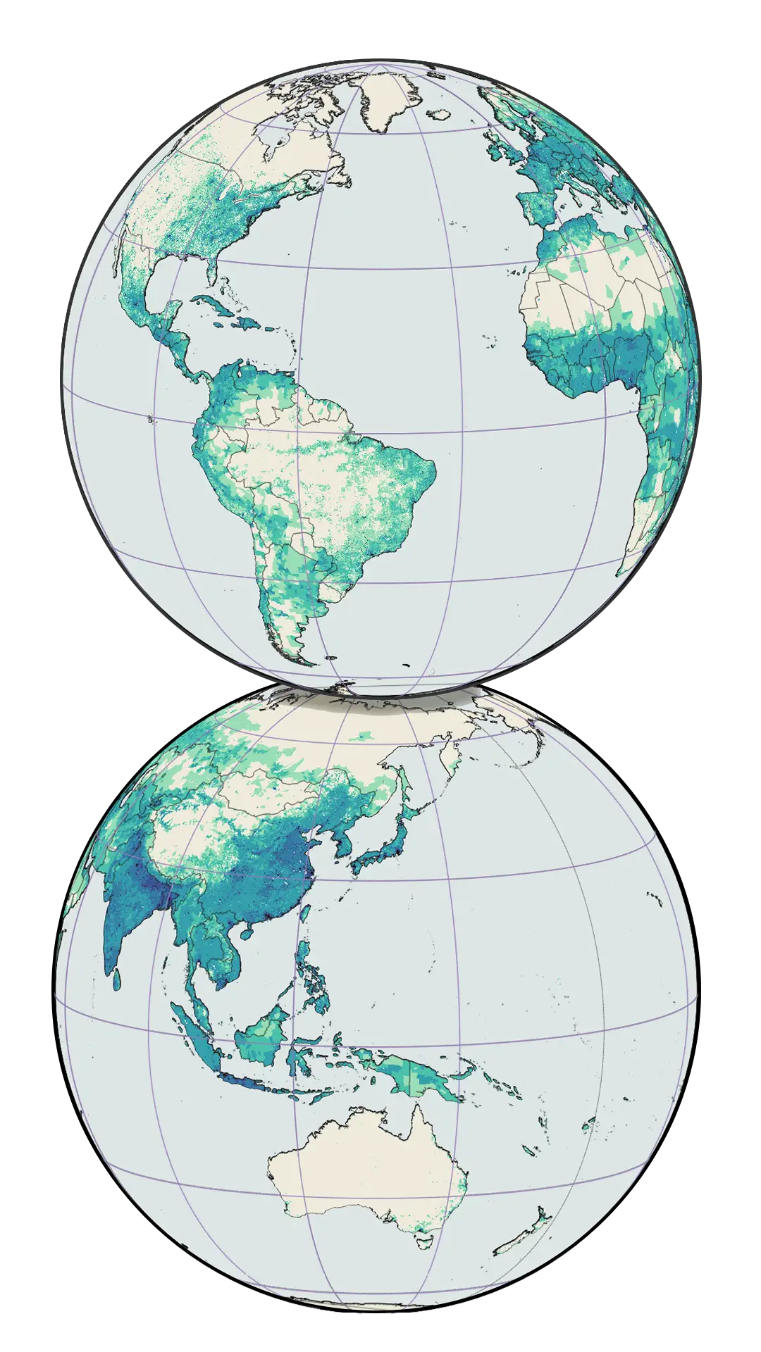 Map of world showing global population